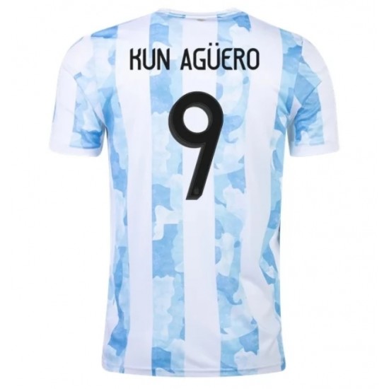 Camisola Argentina Kun Aguero 9 Equipamento Primeiro 2021 Manga Curta